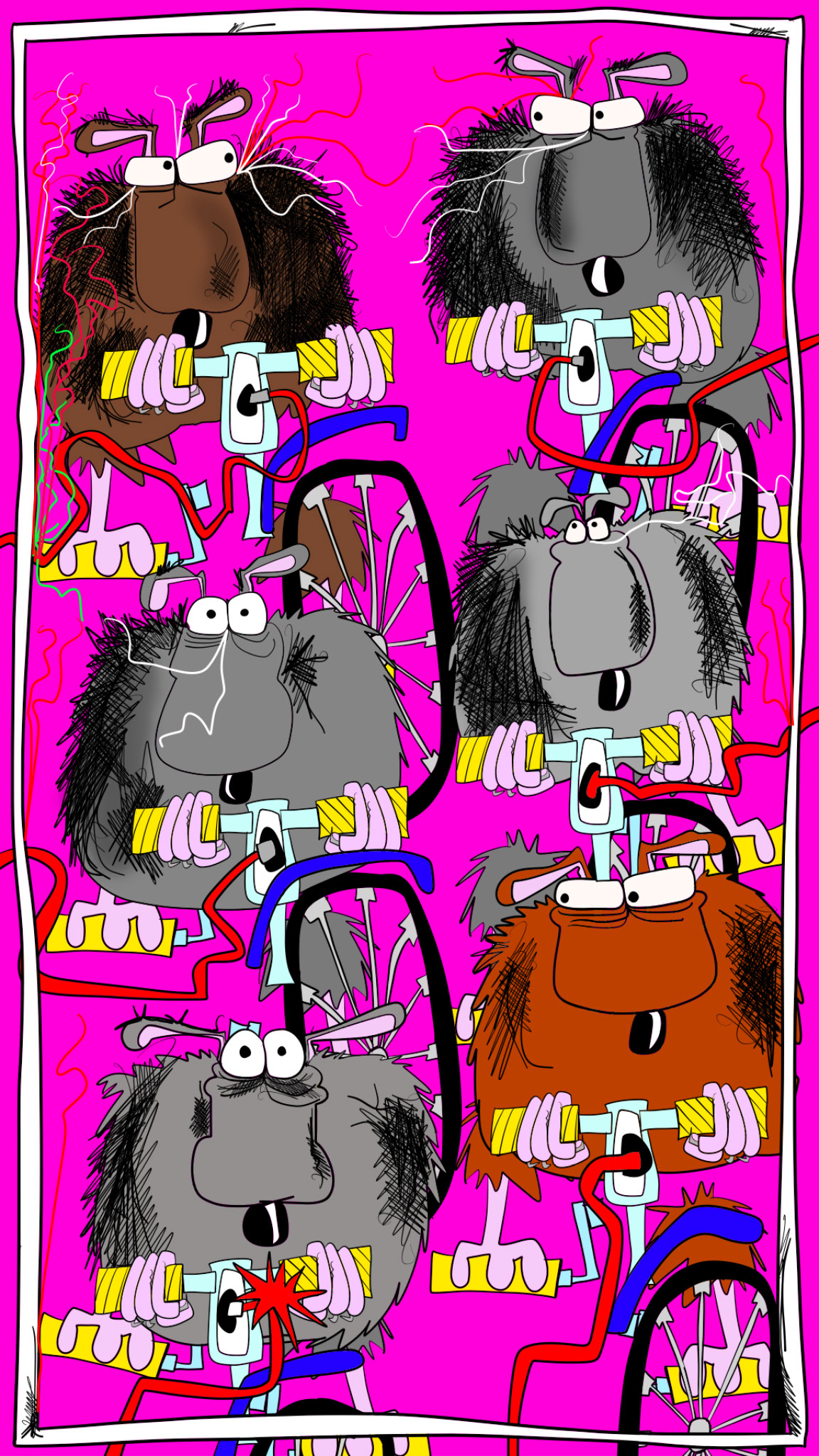 Dogs on bikes stage 2 copy, authored Carny Island artwork