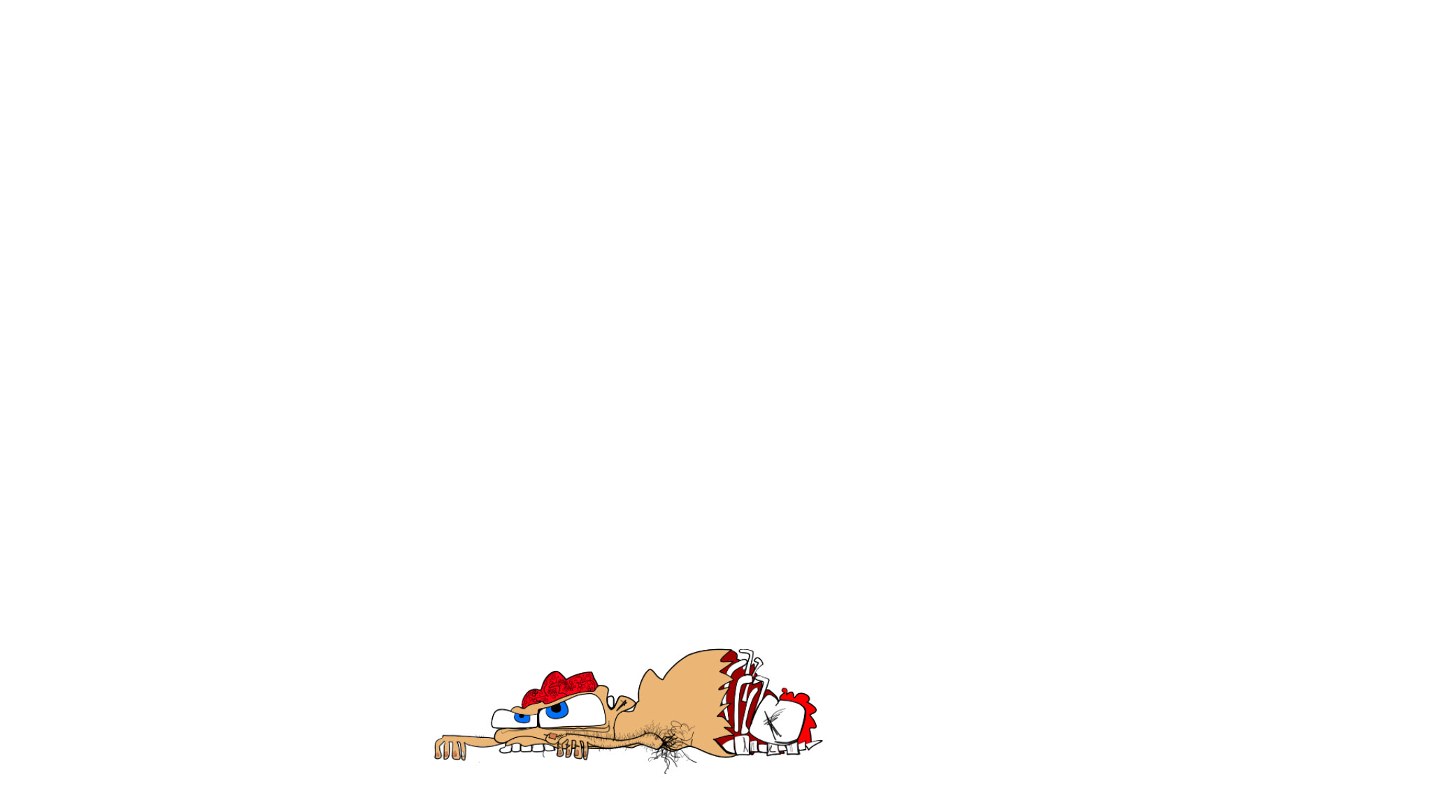 Dragging torso man, authored Carny Island artwork