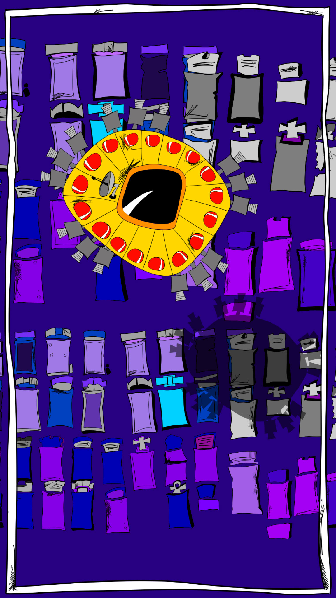 Drone flies over cemetry, authored Carny Island artwork