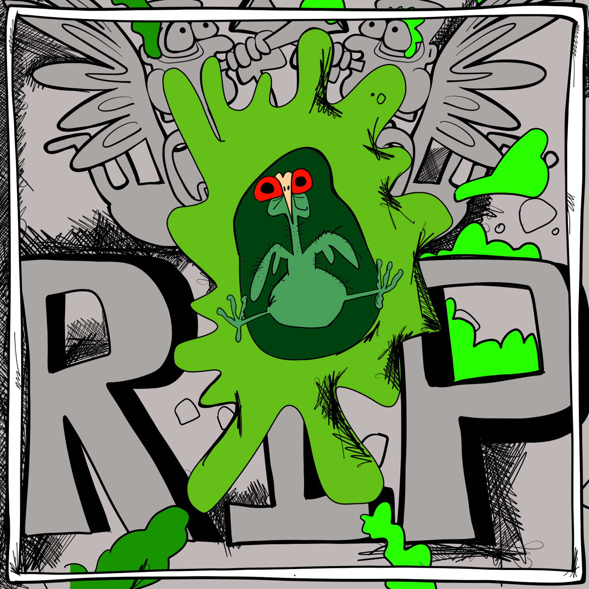 Egg on headstone, authored Carny Island artwork