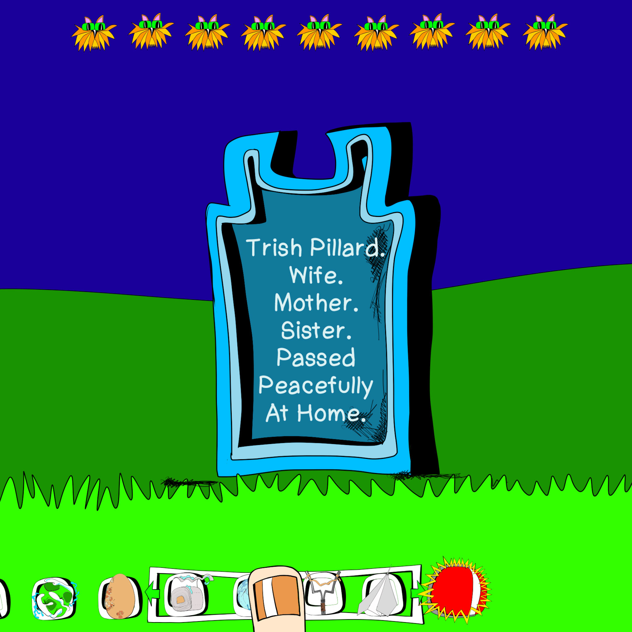 Egg on headstone copy, authored Carny Island artwork