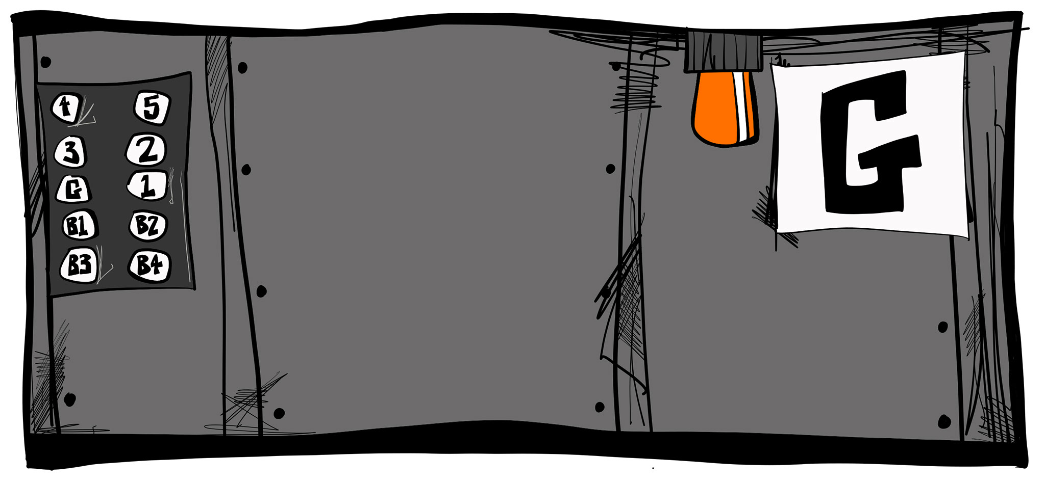 Elevator, authored Carny Island artwork