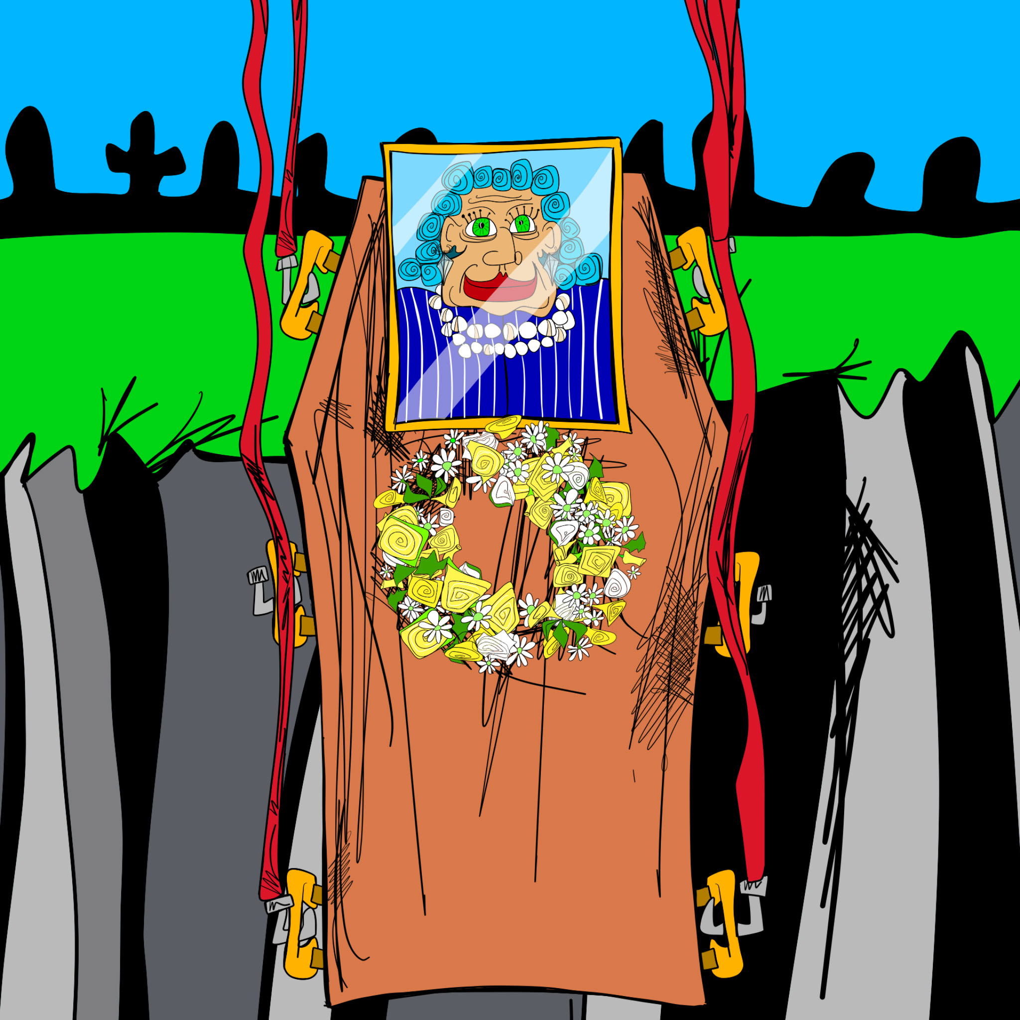 Eunice burial. Opening plate copy, authored Carny Island artwork