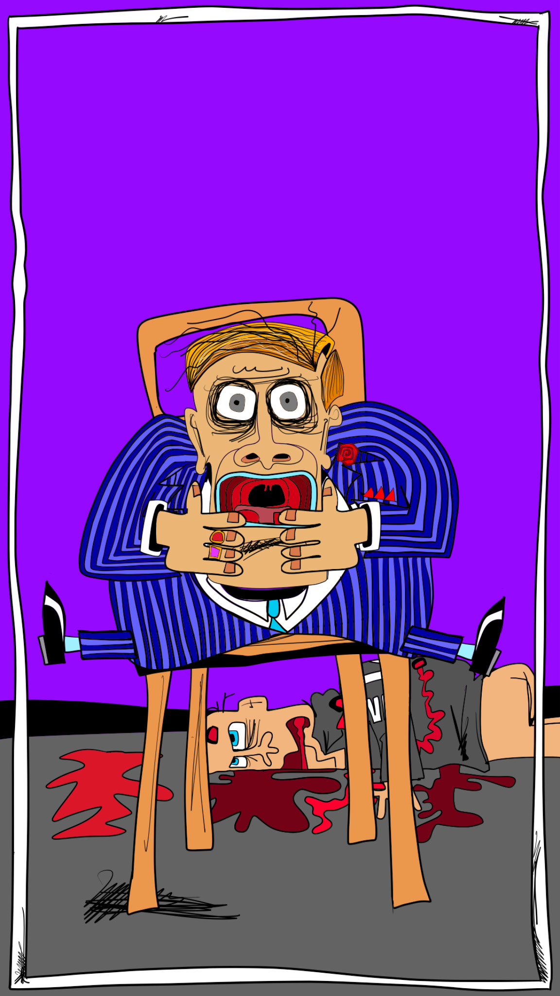 Falls backwards, authored Carny Island artwork