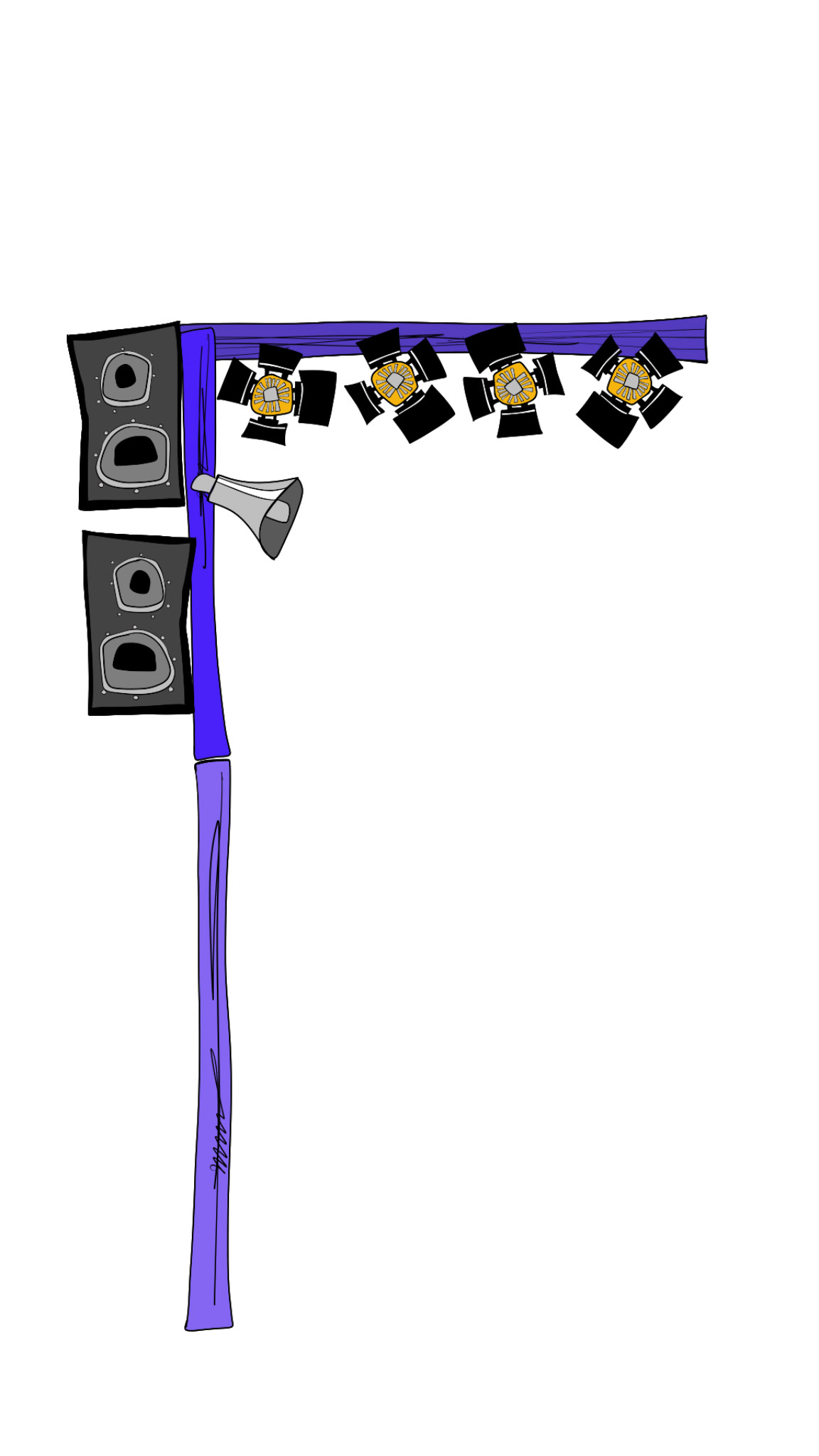 Lights speaker loud hailer on frame, authored Carny Island artwork