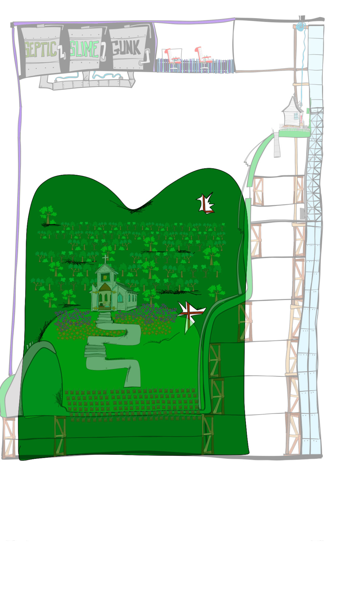 Main set. Walks etc, authored Carny Island artwork
