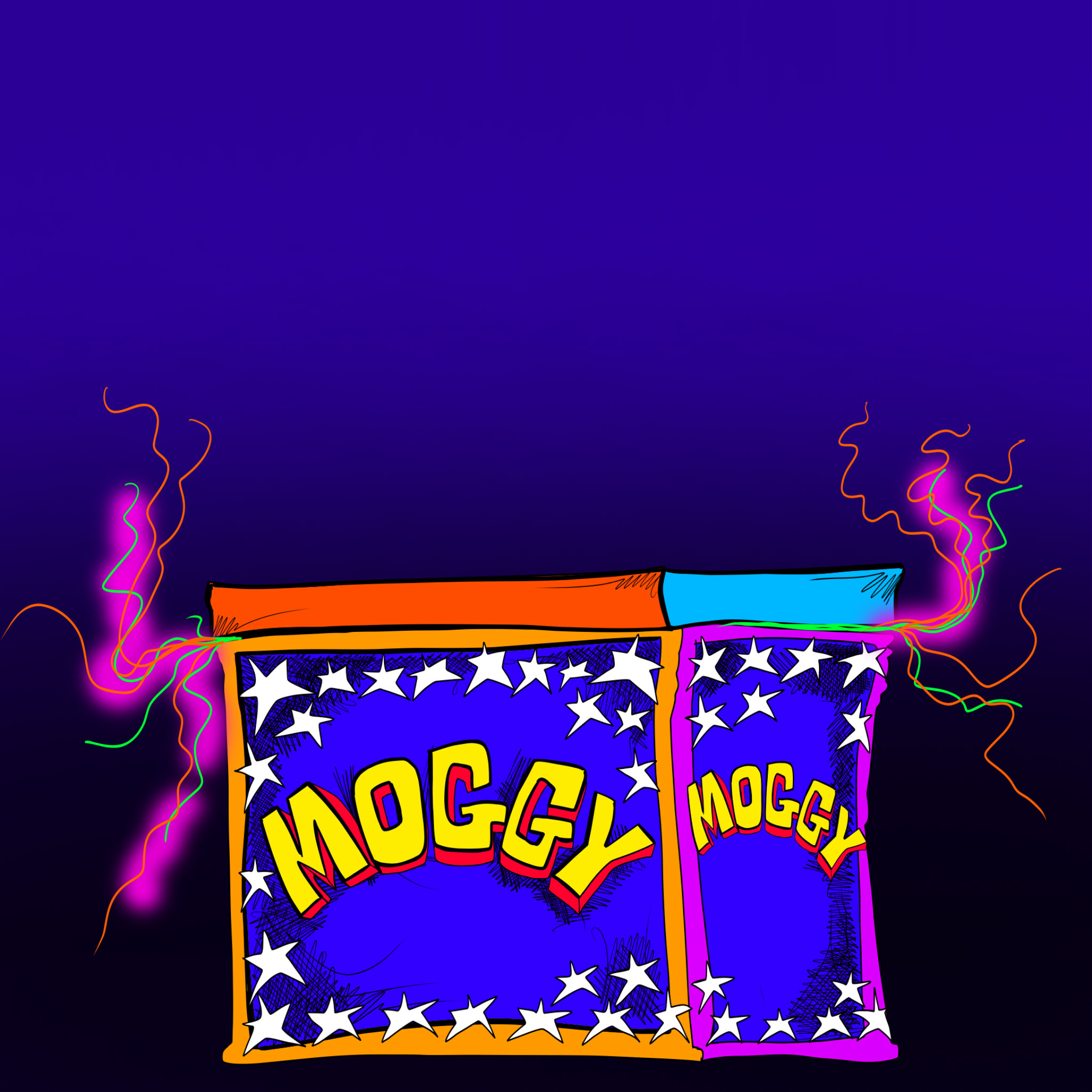 Moggy in the box copy, authored Carny Island artwork