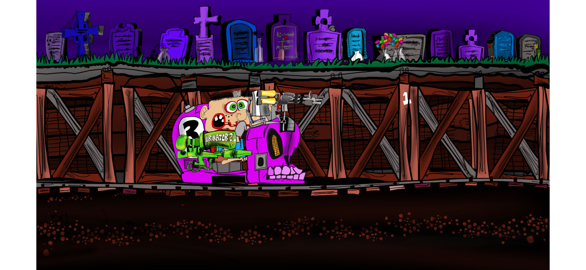 Nigel inside tunnel, authored Carny Island artwork