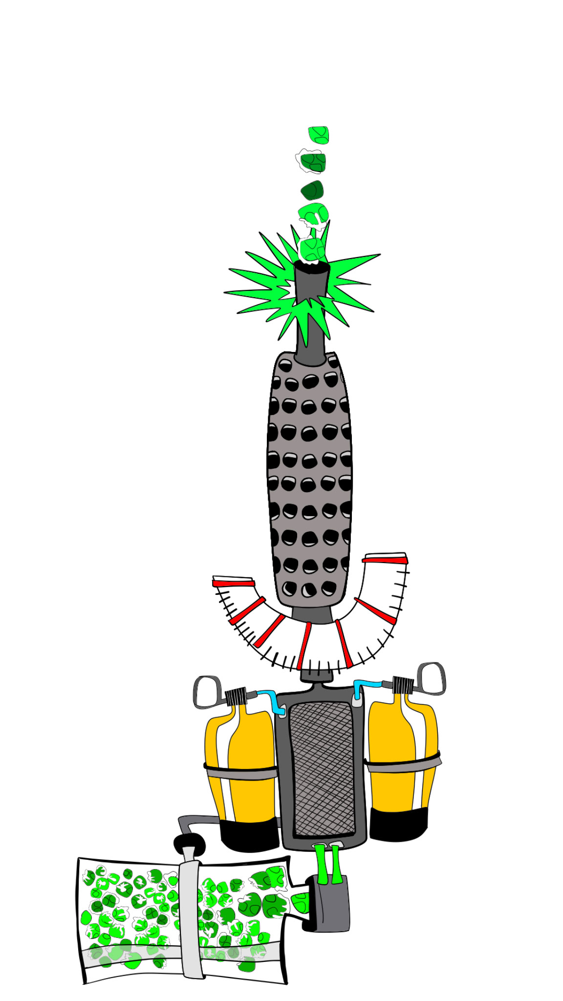Pea gun firing up. Sunset sky, authored Carny Island artwork