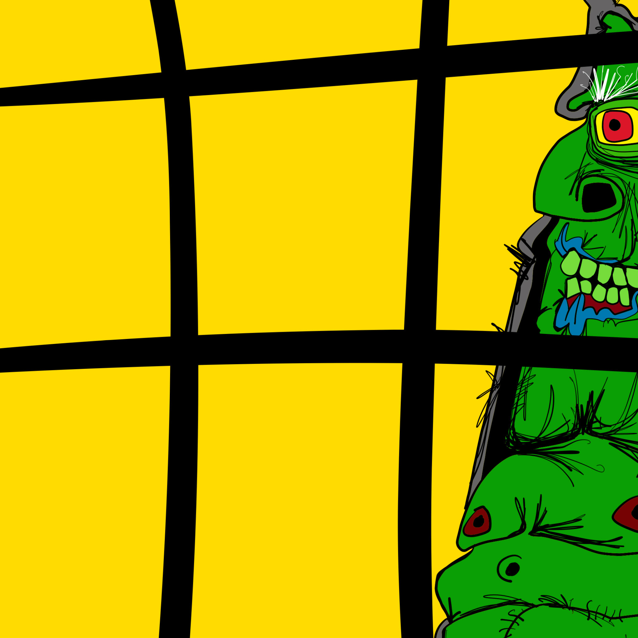 Shrift at window, authored Carny Island artwork