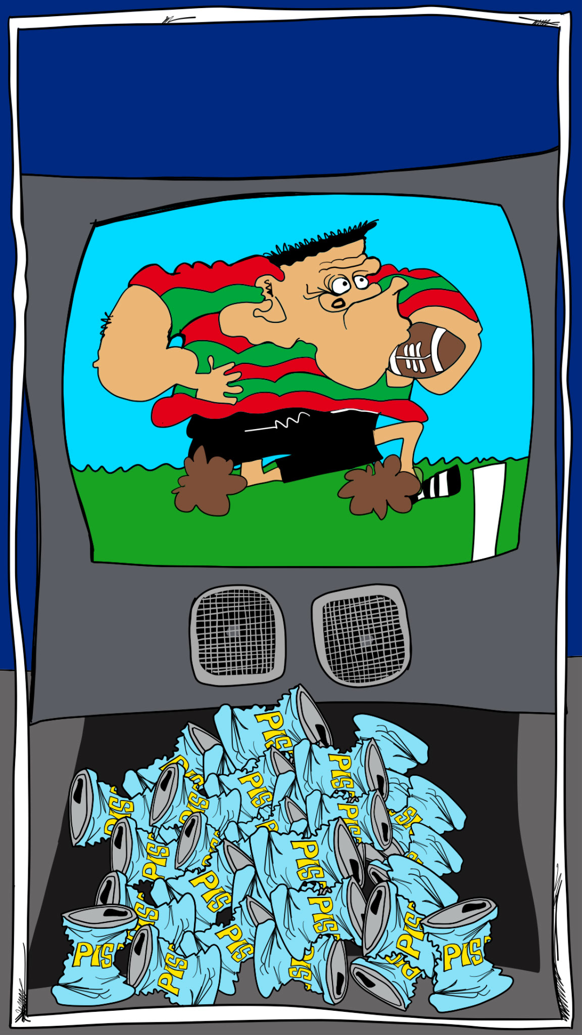 South s footie match on tv, authored Carny Island artwork