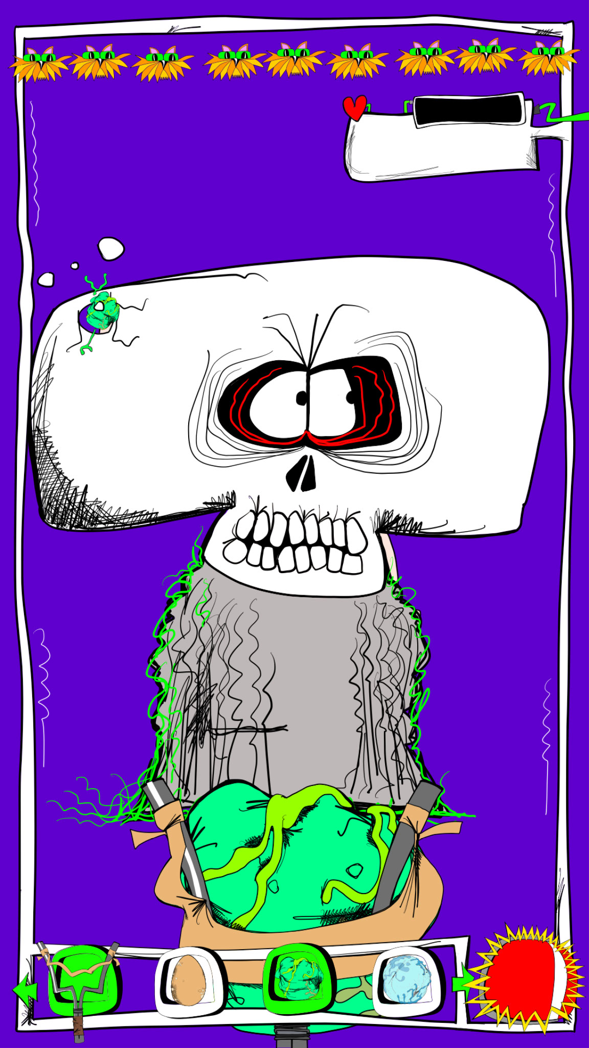 Spectre getting shot up with peas, authored Carny Island artwork