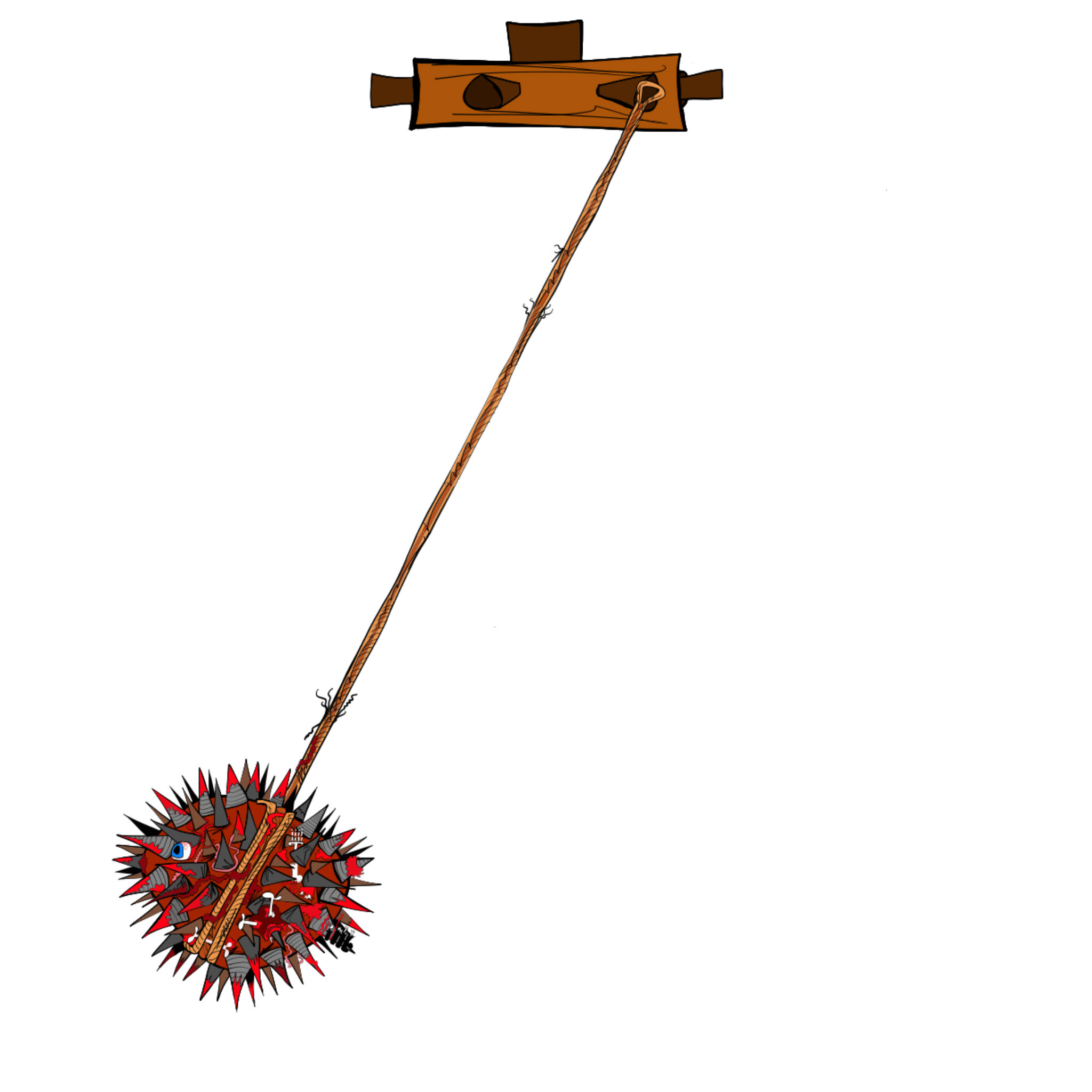 Spiked wooden ball gore stained, authored Carny Island artwork