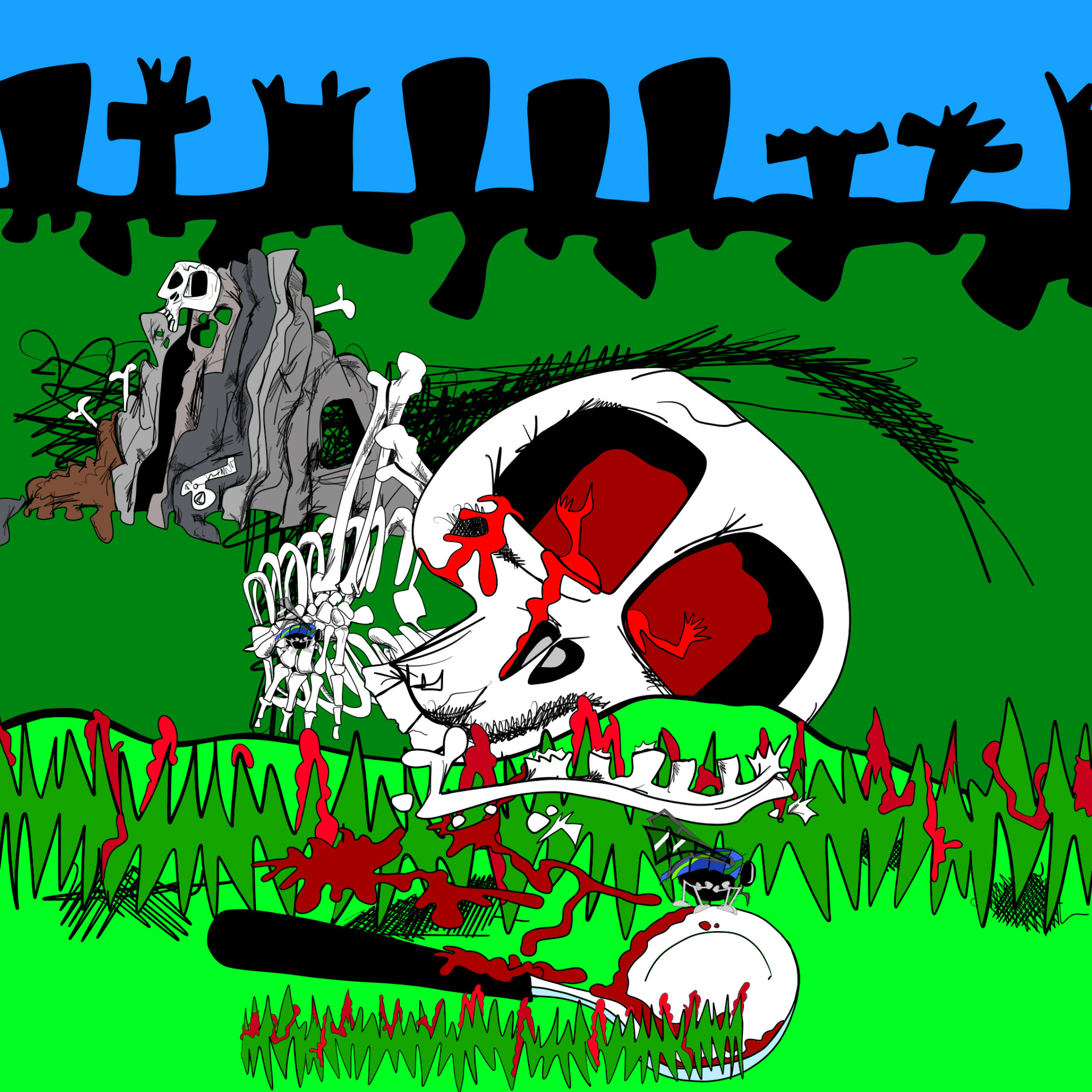 Spooned eyeballs out, authored Carny Island artwork