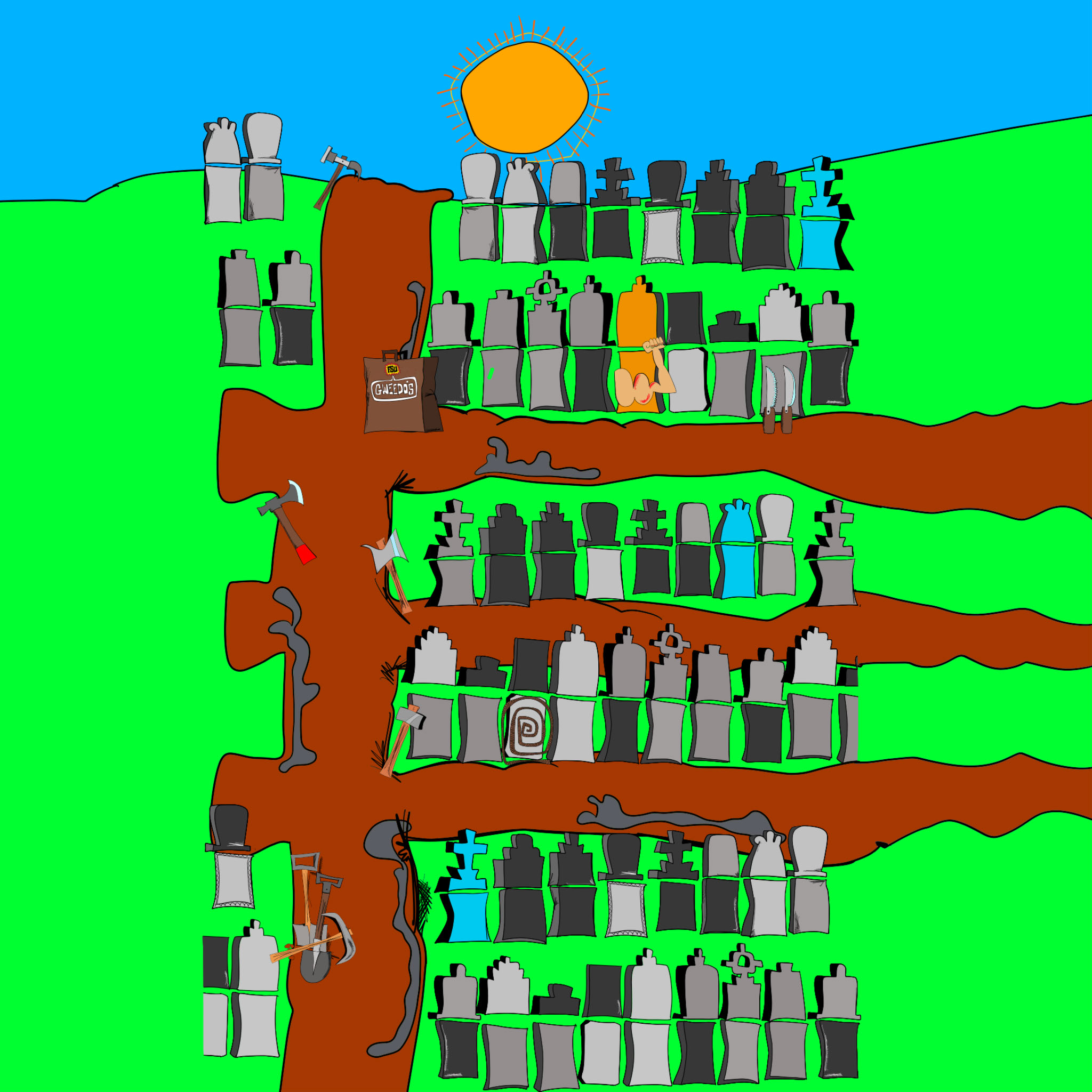 Stage 1. Picking up tools, authored Carny Island artwork