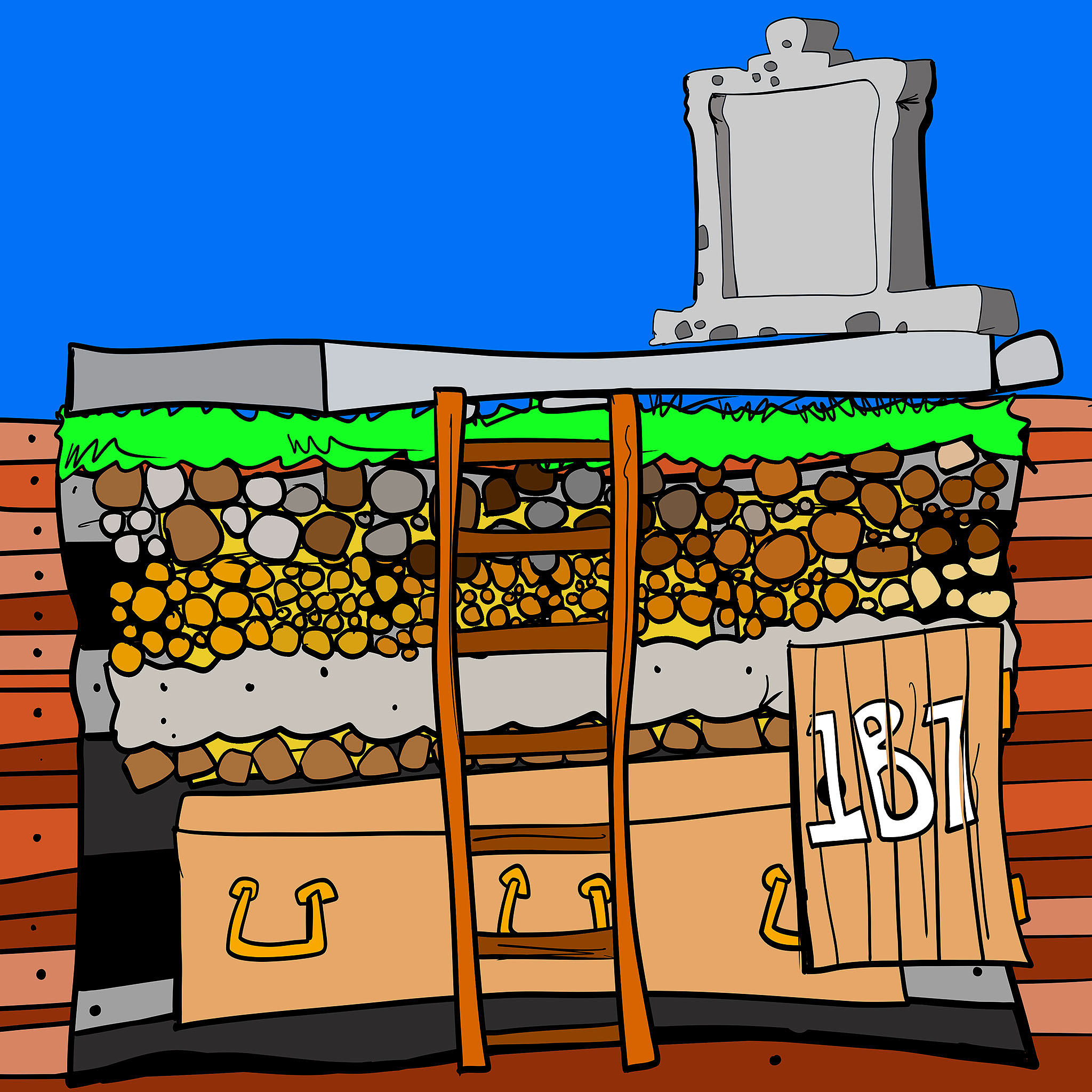Standard grave box, authored Carny Island artwork