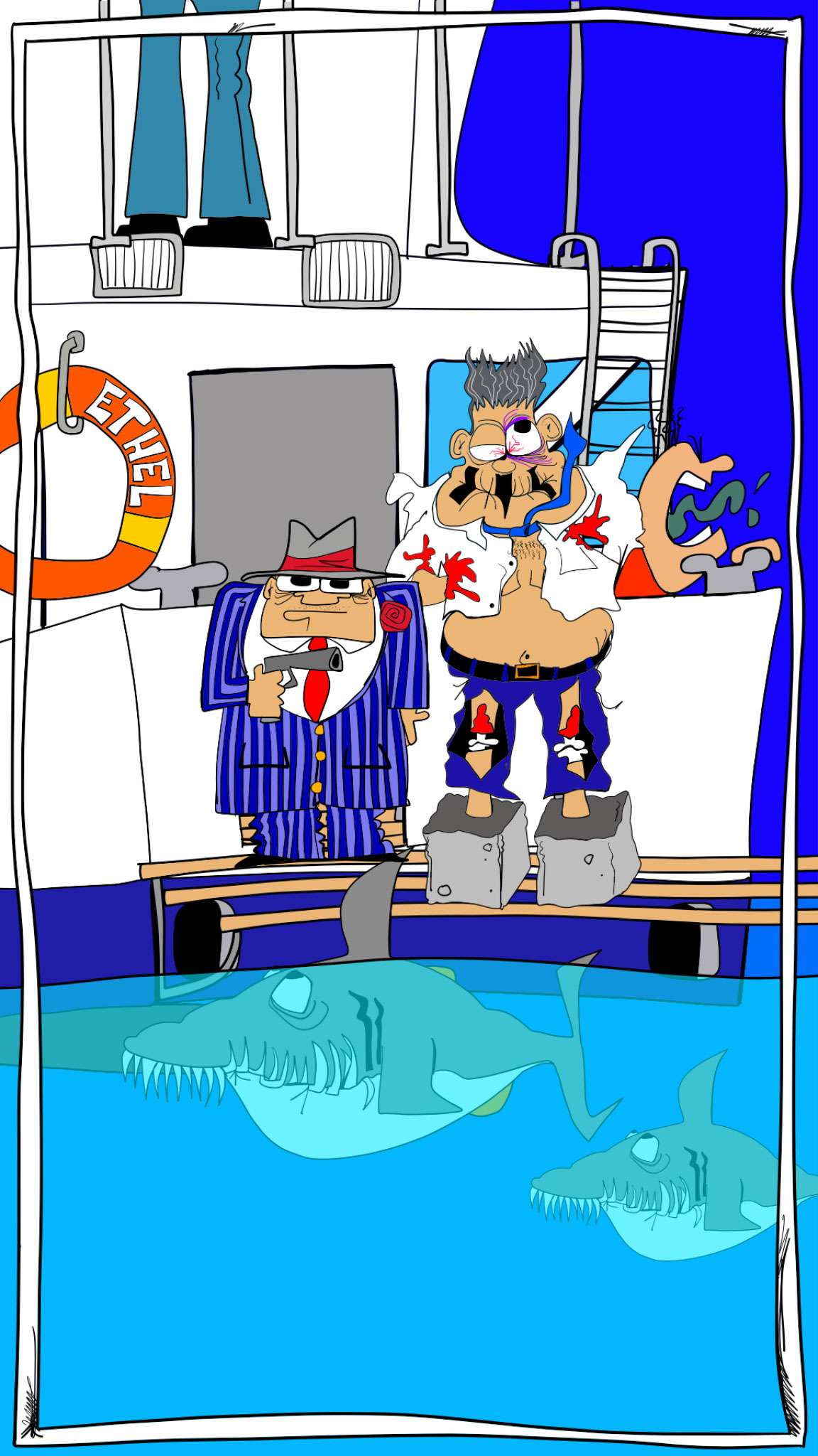 Stern. Game fishing boat, authored Carny Island artwork
