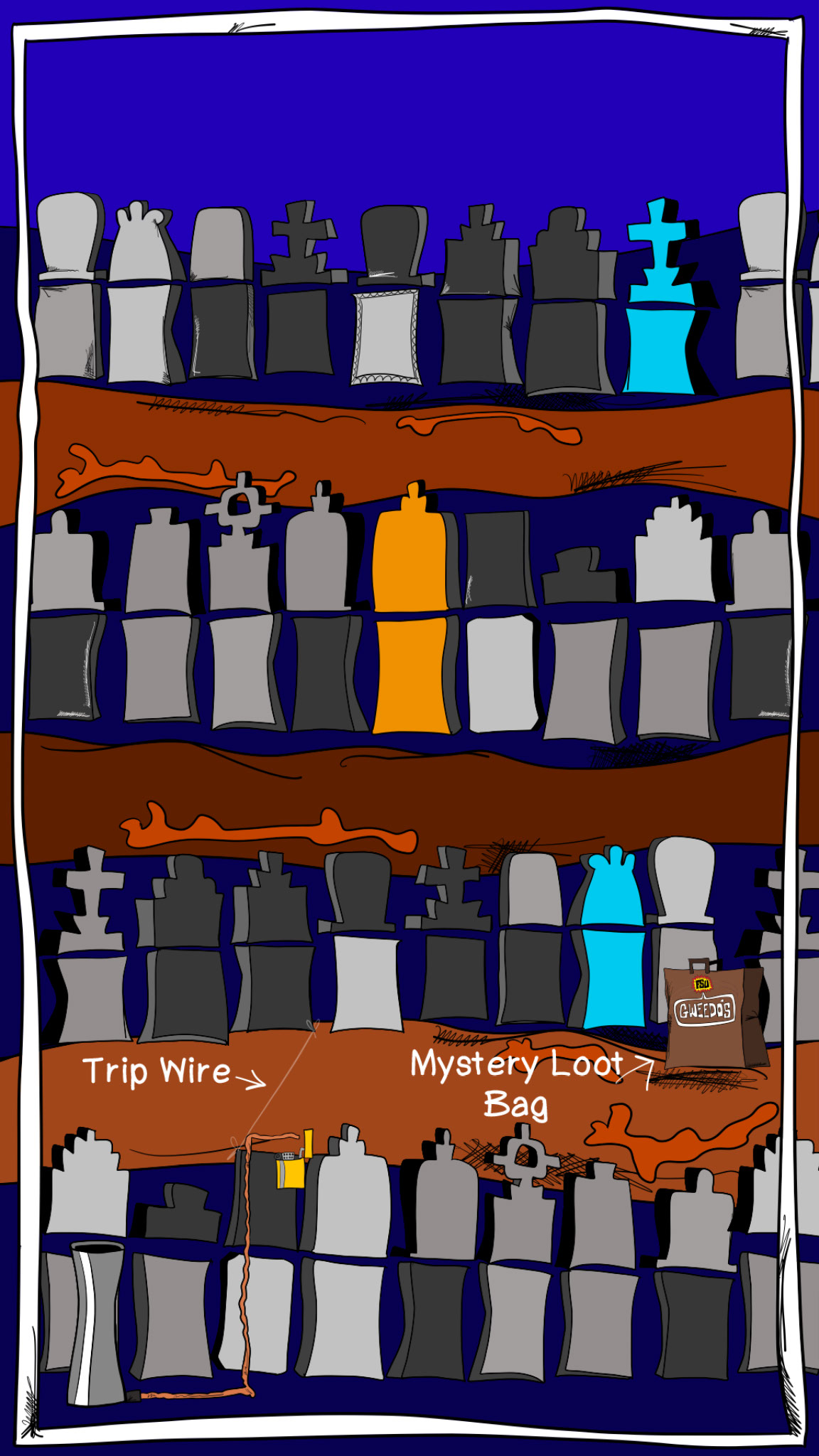 Trip wire booby flare, authored Carny Island artwork