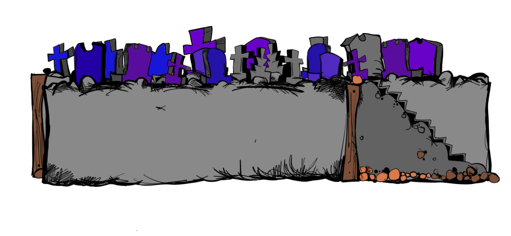Tunnel under hill with entrance and exit, authored Carny Island artwork