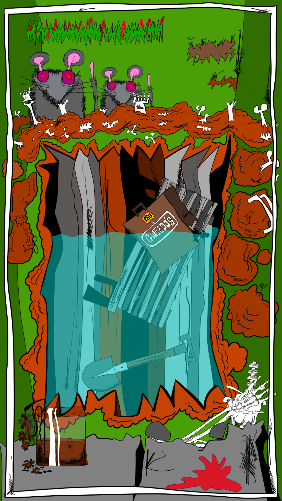 Vandalised graves, authored Carny Island artwork
