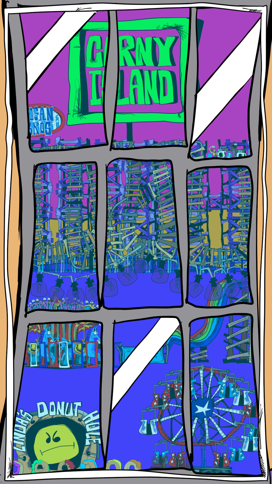 View out window, authored Carny Island artwork