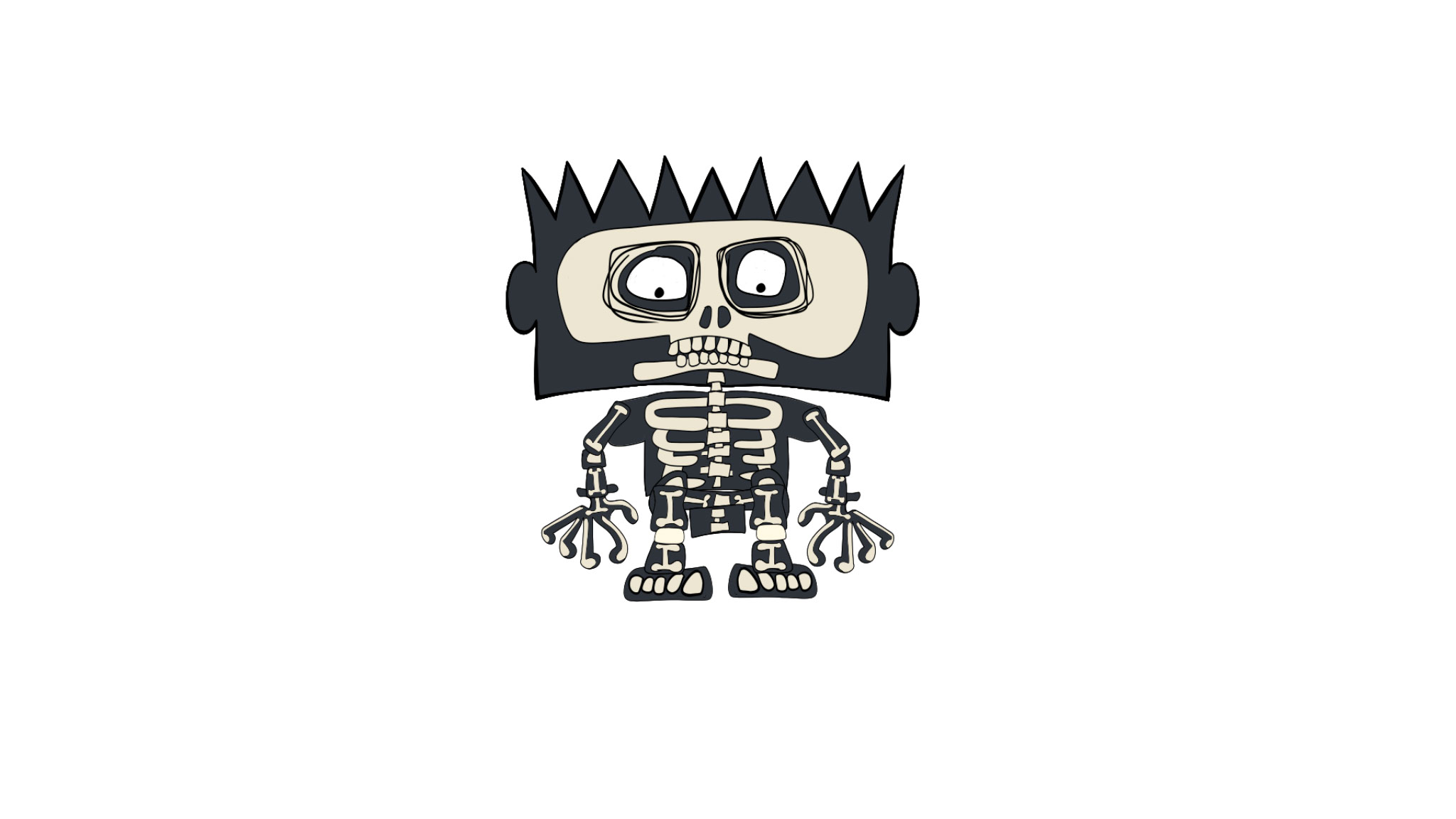 Villain Hero skeleton front, authored Carny Island artwork