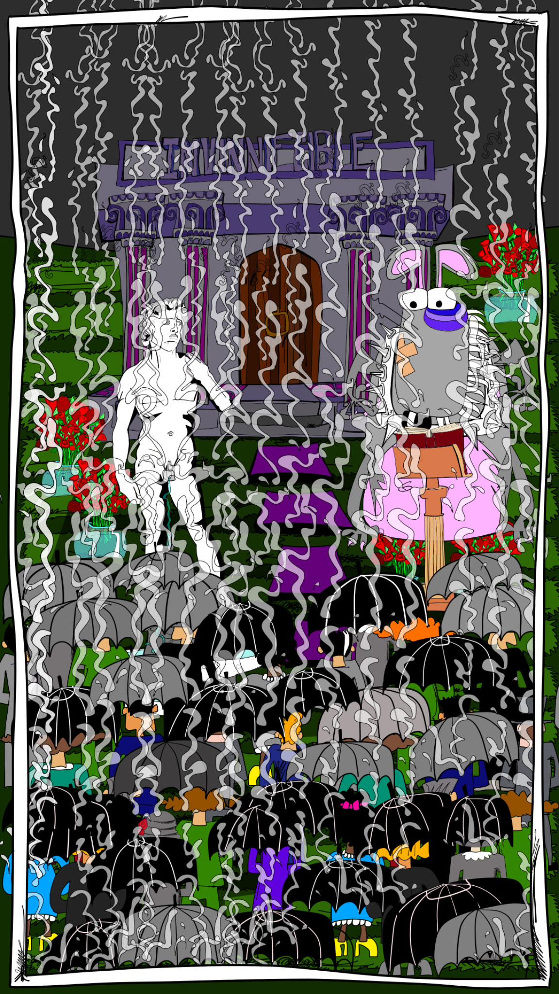 Vinnie Funeral. Mongril sermon no talking, authored Carny Island artwork