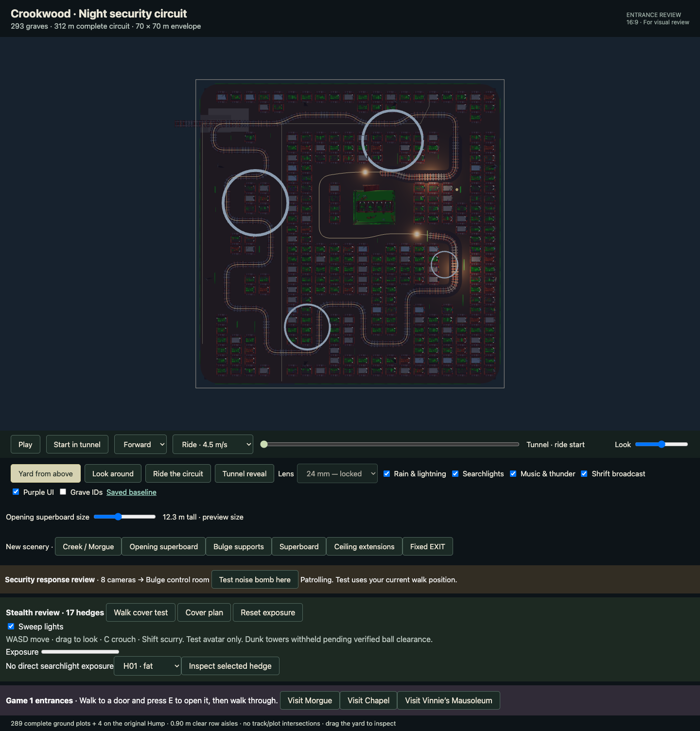 Overhead Crookwood yard and track layout in the development viewer.